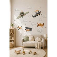 KutuTR Vintage Uçak Temalı Çocuk Odası Duvar Stickerı – 50X100 cm