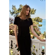 Lovely Things Debra Modal Karışımlı Kaşkorse Kısa Kol Tshirt - Siyah