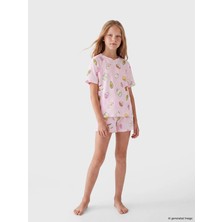 Lc Waikiki Yeni Sezon Bisiklet Yaka Baskılı Kız Çocuk Şortlu Pijama Takım