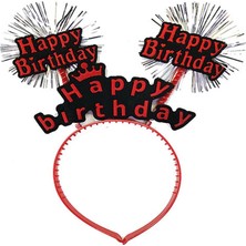 Evimdeyokyok Happy Birthday Yazılı Püsküllü Neon Kırmızı Renk Doğum Günü Tacı 22X19 cm