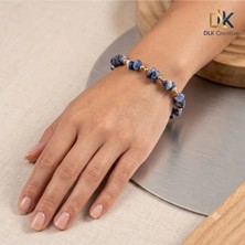 Doğal Lapis Sodalit Taşı Altın Renk Detaylı Kadın Bileklik