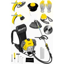 Schatz 5.9 Hp Sırt Tipi Benzinli Motorlu Ot Çalı Çim Biçme Tırpanı 11000RPM Sarı + Canavar Başlık