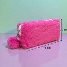 Elegance Peluş Ponponlu Canlı Pembe Kalem Çantası