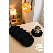 Risingmaber Siyah El Yapımı Tres Kordon Bardak Altlığı 6’lı Set Kupa Çay Bardağı ve Fincan Altlığı Takımı MC4S