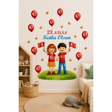 KutuTR 23 Nisan Kutlu Olsun Çocuk Odası Duvar Stickerı 50X100 cm Folyo Baskı Dekoratif Duvar Süsü Duvar Stickerı