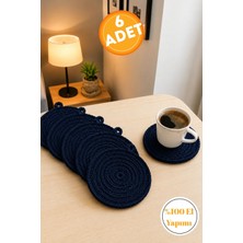 Risingmaber Mavi El Yapımı Tres Kordon Bardak Altlığı 6’lı Set Kupa Çay Bardağı ve Fincan Altlığı Takımı MC4M