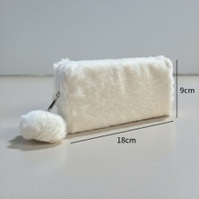 Elegance Peluş Ponponlu Krem Rengi Kalem Çantası