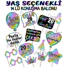 Hiras Dizayn Doğum Günü Partisi Yaş Seçenekli Kız ve Erkek 14'lü Konuşma Balonu Seti Fotoğraf Çekimi Aksesuarları Eğlenceli Kız Erkek Selfie Çubukları Unisex El Pankartı Renkli Sloganlar