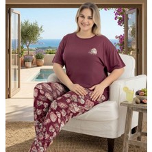 Bursa Pijama Kadın Kısa Kol Altı Uzun Bisiklet Yaka Büyük Beden Çiçek Desen Pijama Takımı