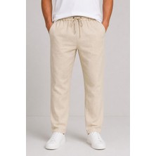 Yazı Keten Erkek Beli Bağlamalı Casual Jogger Pantolon 7734