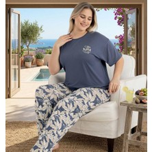 Bursa Pijama Kadın Kısa Kol Altı Uzun Bisiklet Yaka Büyük Beden Çiçek Desen Pijama Takımı