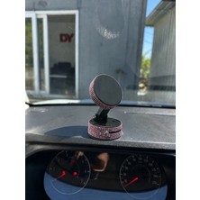 Işıltı Design Kadınlara Özel Kristal Taşlı Toz Pembe Araç Telefon Tutacağı Oto Telefon Tutucu