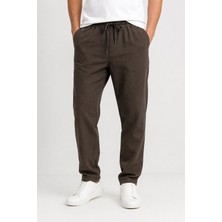 Yazı Keten Erkek Beli Bağlamalı Casual Jogger Pantolon 7734
