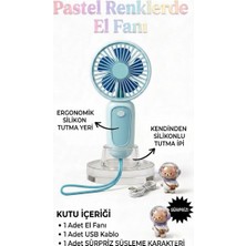 Segy Home Pastel Renkli Taşınabilir Mini Şarjlı El Fanı - Ergonomik Silikon Tutma Yerli / Kendinden Silikon Ipli /sürpriz Karakter Süslemeli