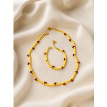 Edoshi Concept Boncuk Kolye Bileklik Set, Cherry Kolye Bileklik, Kiraz Kolye Bileklik