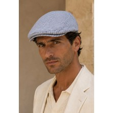 Külah Amalfi Blue Keten Dokulu Slim Fit Kasket – Flat Cap | Riviera Collection