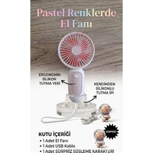 Segy Home Pastel Renkli Taşınabilir Mini Şarjlı El Fanı - Ergonomik Silikon Tutma Yerli / Kendinden Silikon Ipli /sürpriz Karakter Süslemeli