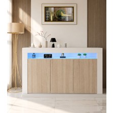 Adalımodules LED Aydınlatmalı Modern Konsol | Kapaklı Çok Gözlü Depolama Ünitesi | Salon ve Yemek Odası Için Şık Büfe