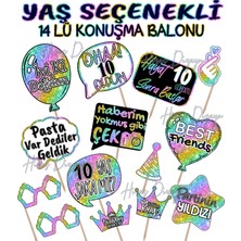 Hiras Dizayn Doğum Günü Partisi Yaş Seçenekli Kız ve Erkek 14'lü Konuşma Balonu Seti Fotoğraf Çekimi Aksesuarları Eğlenceli Kız Erkek Selfie Çubukları Unisex El Pankartı Renkli Sloganlar
