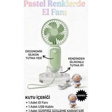Segy Home Pastel Renkli Taşınabilir Mini Şarjlı El Fanı - Ergonomik Silikon Tutma Yerli / Kendinden Silikon Ipli /sürpriz Karakter Süslemeli
