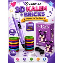 Veroksa Mor Renk 3D Kalem + Bricks LEGO Seti 3D Yazıcı Kalem