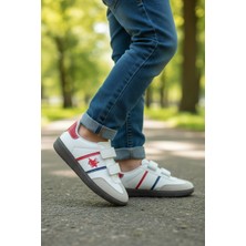 Mireva Unisex Cırtlı Hafif Esnek Rahat Tabanlı Çocuk Sneaker Spor Ayakkabı - Beyaz-Kırmızı