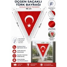 Artlantis Üçgen Beyaz Saçaklı Türk Bayrağı 46X56CM 1 Adet Vantuzlu Üçgen Flama Çift Taraflı Püsküllü Bayrak Fırfırlı