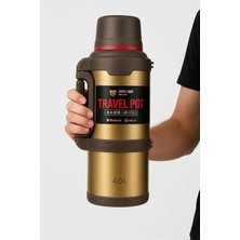 NEVVALİFE Travel Pot Çelik Gold Renk Termos 4 Litre 48 Saat Sıcak Soğuk Dağcı Termos Nevvalife Travel Pot Gümüş Kamp Termos Aile Boyu Büyük Termos