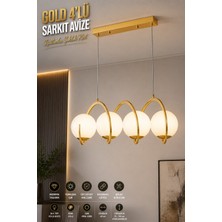 Elvora Home Modern (Premium) Gold 4'lü Sarkıt Avizesi Ampül Hediyeli Küreli Lüks Salon Mutfak Avizesi Modelleri 4XE14 Duyulu