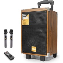 MiraLive Bluetooth Hoparlör Fm Radyo 8 Inç USB Tf Aux Çift Mikrofonlu Kumandalı - Ahşap Bq8