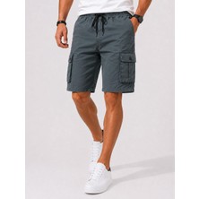Dennys Erkek Comfort Fit Keten Bel Lastikli Cepli Kapri Şort