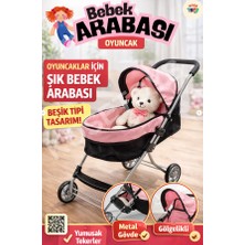 KoseToys Oyuncak Bebek Arabası Tenteli Gölgelikli Pusetli Metal Yüksek Kaliteli Malzeme
