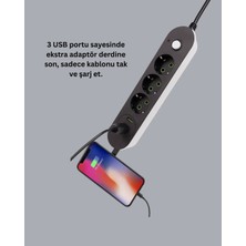 Dinç Store 44 3 USB Çıkışlı Hızlı Şarjlı Anahtarlı Üçlü Priz