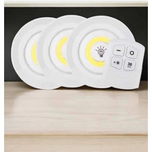 Dinç Store 44 Spot Lamba LED Işık 3'lü Uzaktan Kumandalı Pilli Yapışkanlı Kablosuz