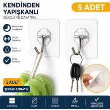 LUXMON Kendinden Yapışkanlı Şeffaf Çengelli Banyo Mutfak Oda Askısı 5 Adet