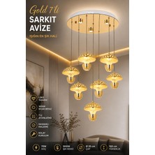 Elvora Home Modern (Premium) 7'li  Gold 3 Renkli Şık Ledli 79W Sarkıt Avizesi Salon Mutfak Oturma Odası Avizesi Modelleri