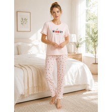 Lotus Homewear Pamuklu Yumuşak Kolu Fırfırlı Kiraz Desen Yazlık Kısa Kollu Kadın Pijama Takımı