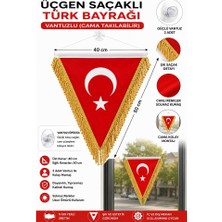 Artlantis Üçgen Altın Sarı Saçaklı Türk Bayrağı 40X50CM 1 Adet Vantuzlu Üçgen Flama Çift Taraflı Püsküllü Bayrak Fırfırlı