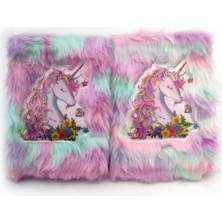 Dinç Store 44 Çiçekli Unicorn Tasarımlı Peluş Hatıra Defteri