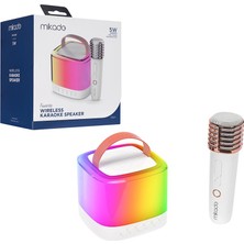Dinç Store 44 Beyaz Karaoke Mikrofonlu Wireless Hoparlör - Speaker Işıklı USB Şarjlı Bt - Tf Card - Aux 5W (4