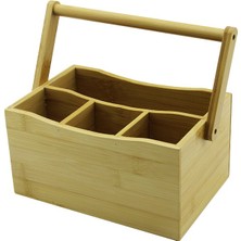 Dinç Store 44 Taşıma Kulplu - 3+1 Bölmeli   Tezgah Üstü  Bambu - Ahşap Kaşıklık (4887)