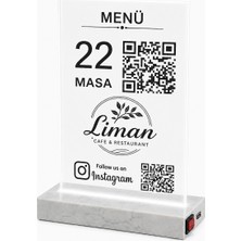 Digital Hayat Qr Menü Standı Şarjlı LED Gerçek Cam Mermer Tabanlı Restoran Cafe Masa Levhası