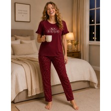 Lotus Homewear Pamuklu Yumuşak Kolu Fırfırlı Kalpli Yazlık Kısa Kollu Kadın Pijama Takımı