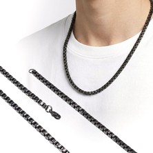 Beycen Aksesuar Kare Arnavut Siyah Çelik Kolye 4mm 3902CEK053