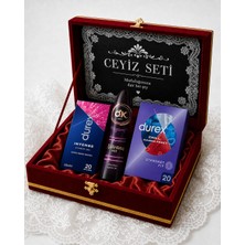 Durex Premium Set Intense Jel+Nirvana Hot +Chill Prezervatif 20 Li +Red Velvet Box Hediye Seti