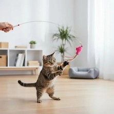 Bella Vista Esnek Telli Tüylü Kedi Oyun Oltası 90 cm - Etkileşimli Eğlence Çubuğu