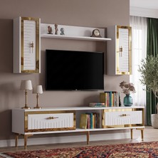 Yumedi Design TVR1501BG - Kerem Tv Ünitesi Takımı 150CM Beyaz-Gold