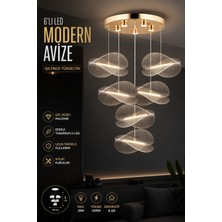 Elvora Home Modern (Premium) 6'lı Gold 3 Renkli Şık Ledli 28W Sarkıt Avize Salon Mutfak Oturma Odası Avizesi Modelleri