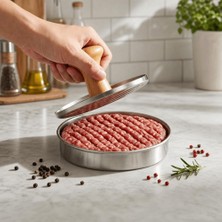 Munico Ahşap Saplı Hamburger Köftesi Yapıcı Yuvarlak Köfteler Yapıcı Paslanmaz Çelik Hamburger Pres