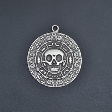 Alooya Aztec Karayip Korsanları Madalyon Gümüş Kaplama Kolye Ucu